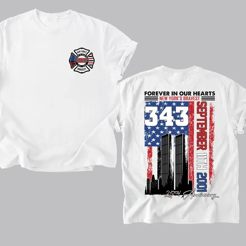 Forever In Our Hearts 343 Hero 9/11 25th Anniversary Comfort Color T-Shirt for Women for Men Unisex Graphic Tee Streetwear Crewneck Casual Top Clothing Menswear Outfits .