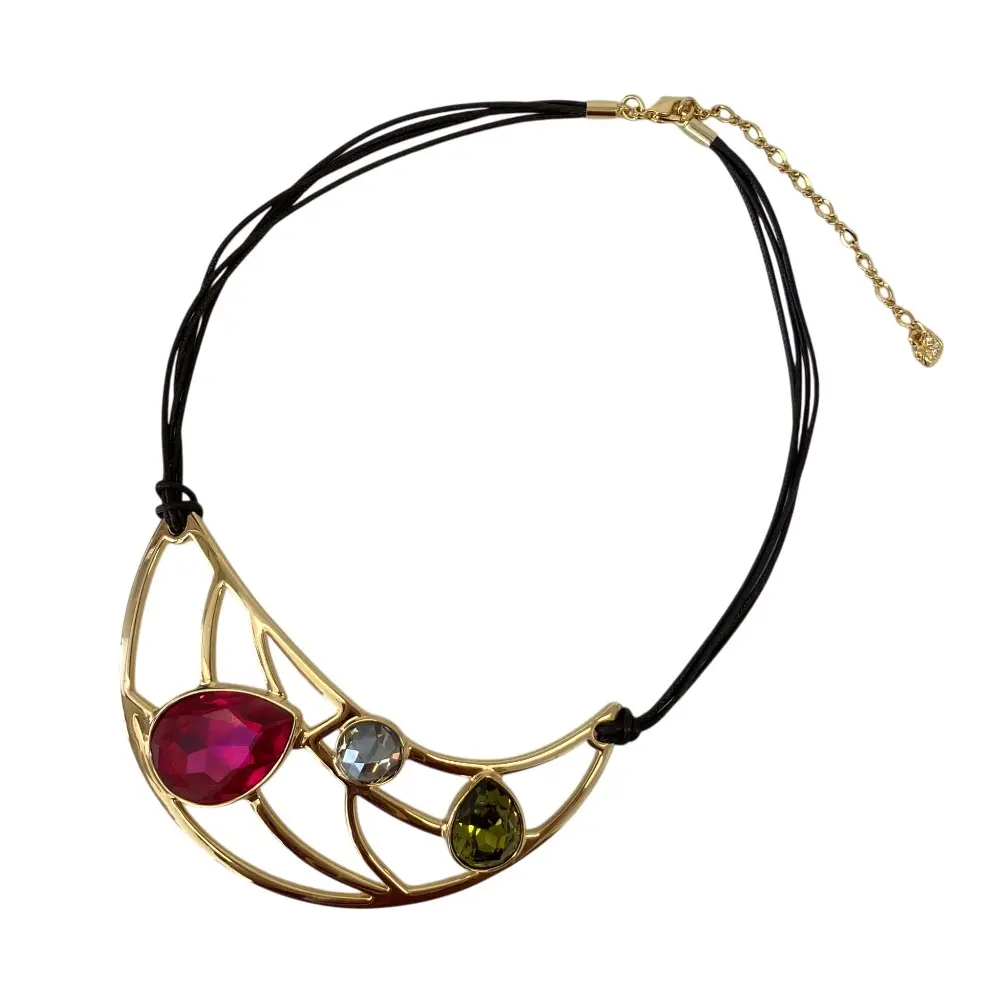 Pre-owned Swarovski Gold-plated Small Leather Goods Color Stone Necklace