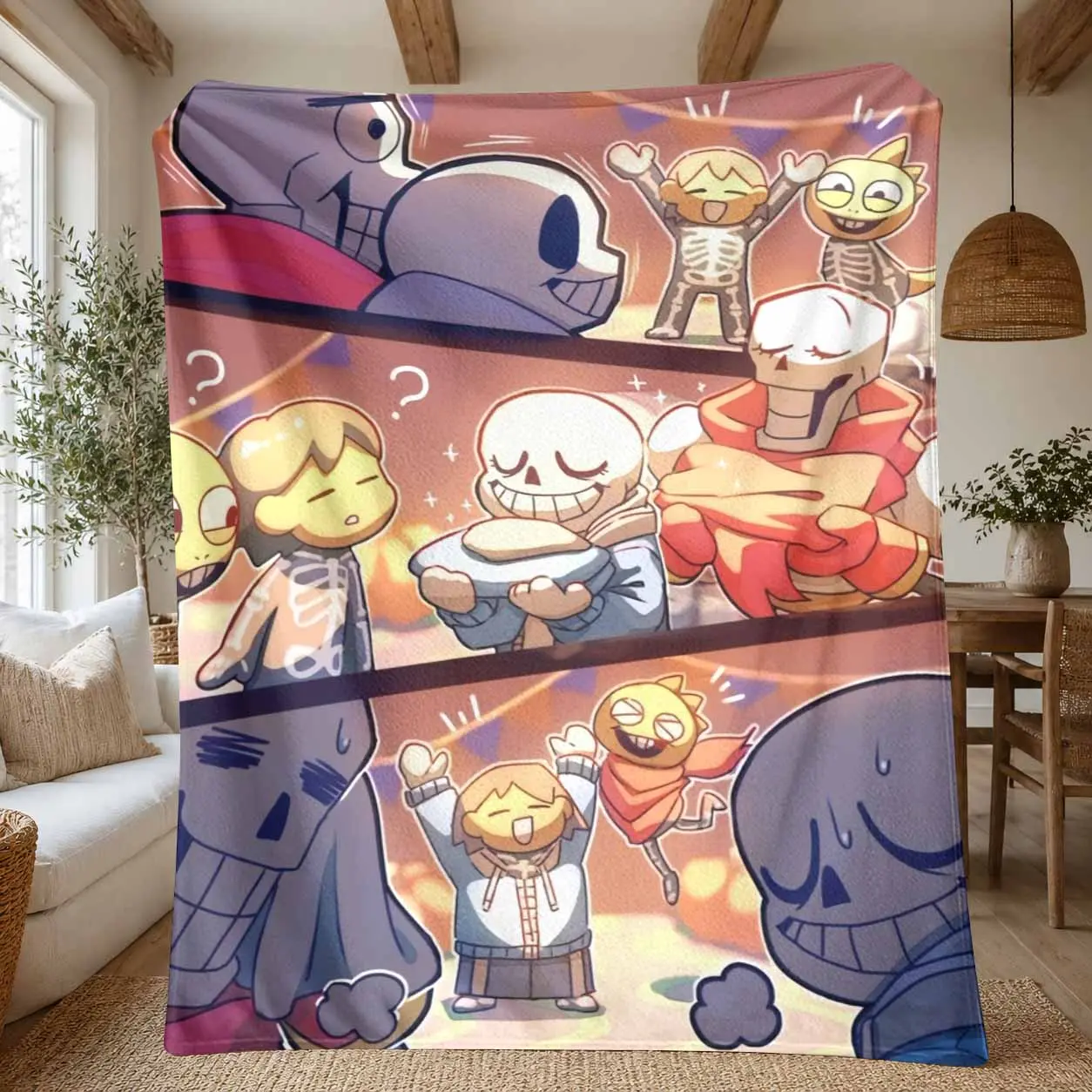 Undertale Theme Flannel Blanket Cartoon Game Character Print Super Soft Lightweight Cozy Plush Throw Bedding for Bedroom Living Room Sofa Couch Movie Night Birthday Gift Travel Camping