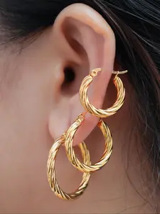 Women's Stainless Steel Earrings Set, Vintage Fashion Round Textured Design, Trendy Casual Jewelry Accessories, Versatile Earrings, Statement Earrings