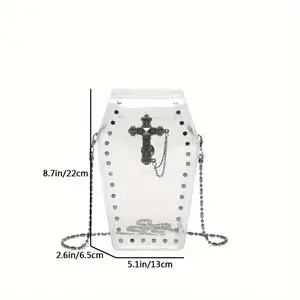 Wicked Silk Goth Emo PVC Transparent Coffin Crossbody Bag, Purse
