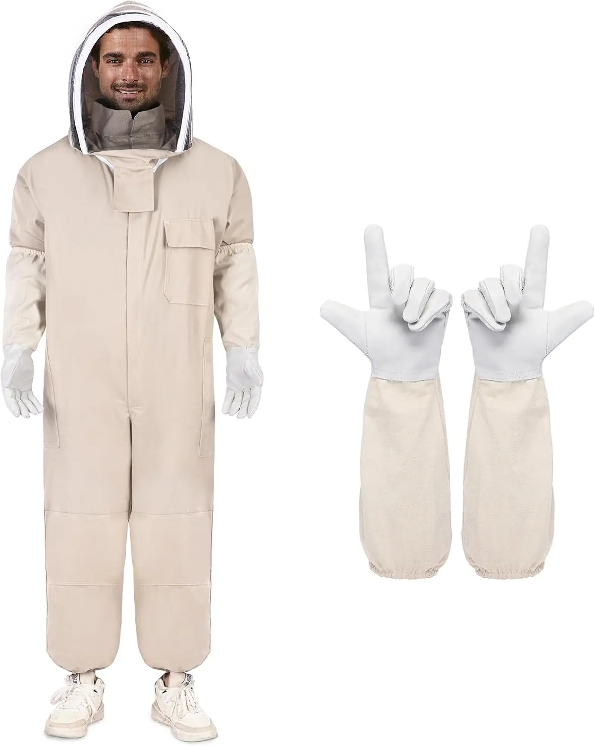 Bee Suits for Men Women Sting Proof,Beekeeping Suit Beekeeper Suit with Beekeeping Gloves & Veil Hood(Shallow Coffee)