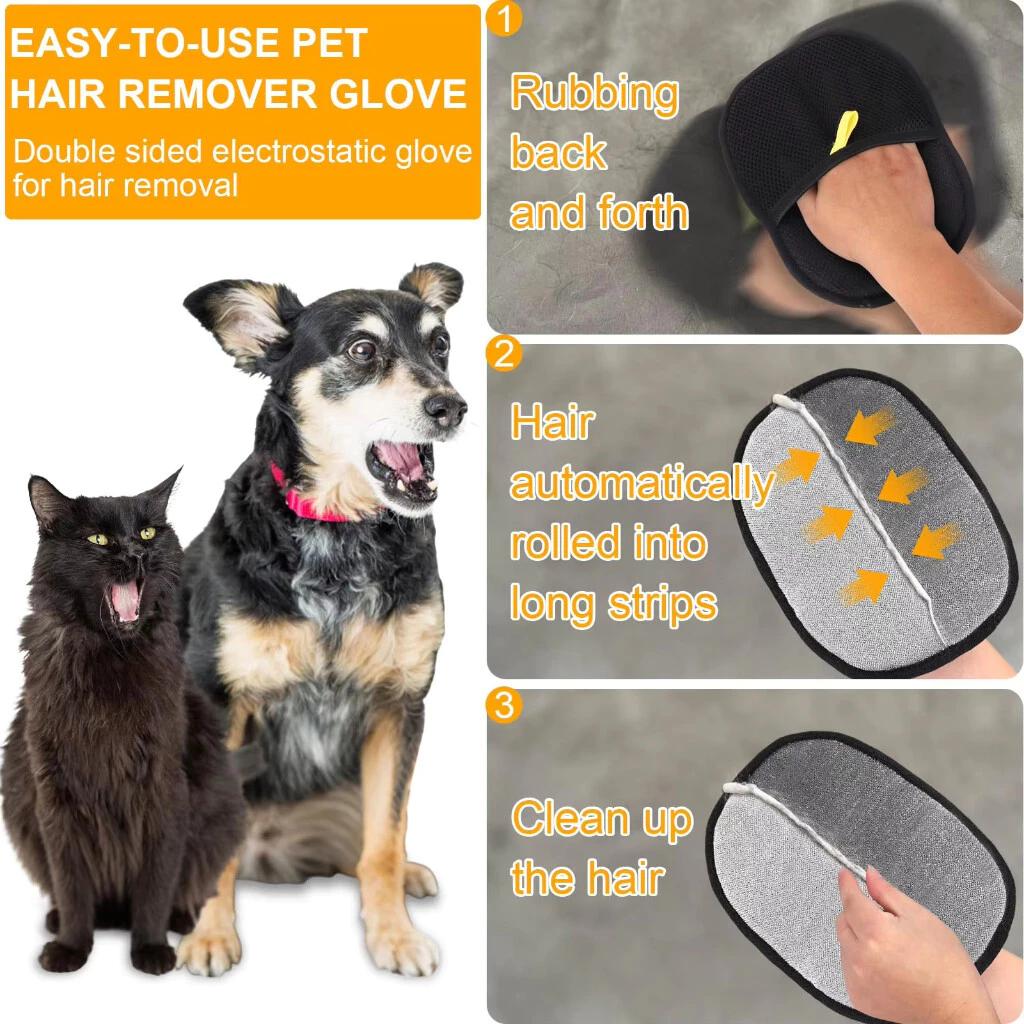 Pet Fur Removal Glove Electrostatic Hair Removal Reusable Carpet Dust Sticky Dual-Way Static Brush Dog & Cat Fur Remover