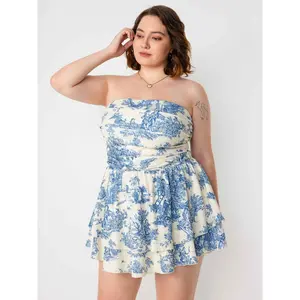 Cider [5 colors, size 0-26] Toile de Jouy Shirred Ruched Mini Dress Curve & Plus