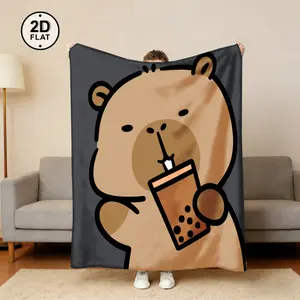 Soft Comfortable Funny Throw Blanket Cute Capybara Flannel Blanket Cozy Throw For Sofa Bed Camping & Air-Conditioned Rooms