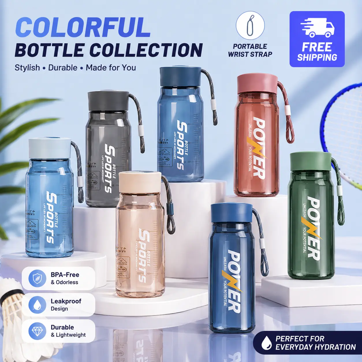 New Colorful Sports Bottle  BPA Free + Leakproof + Free Shipping