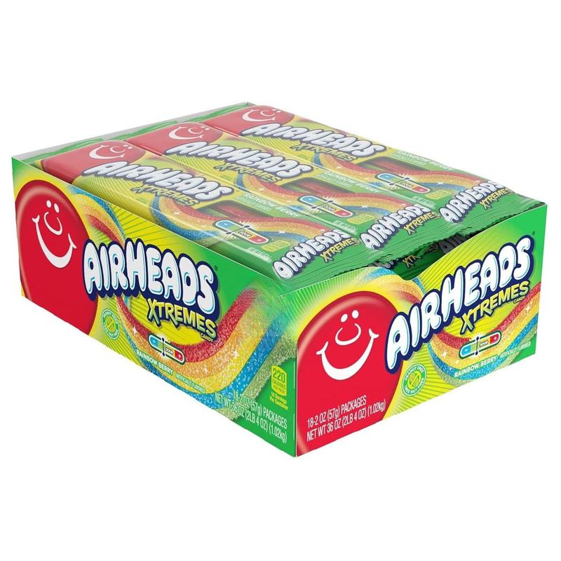 Airheads Xtremes Belts Sweetly Sour Candy Rainbow Berry Flavor 2 oz Bulk Party Favors Pack of 18 USA Made Non Melting Treats Fruity Soft