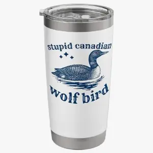 Stupid Canadian Wolf Bird Tumbler, Canadian Wildlife Humor 20oz Coffee Cup, Heated Rivalry Loon Mug, Hockey Romance LGBT Tumblers