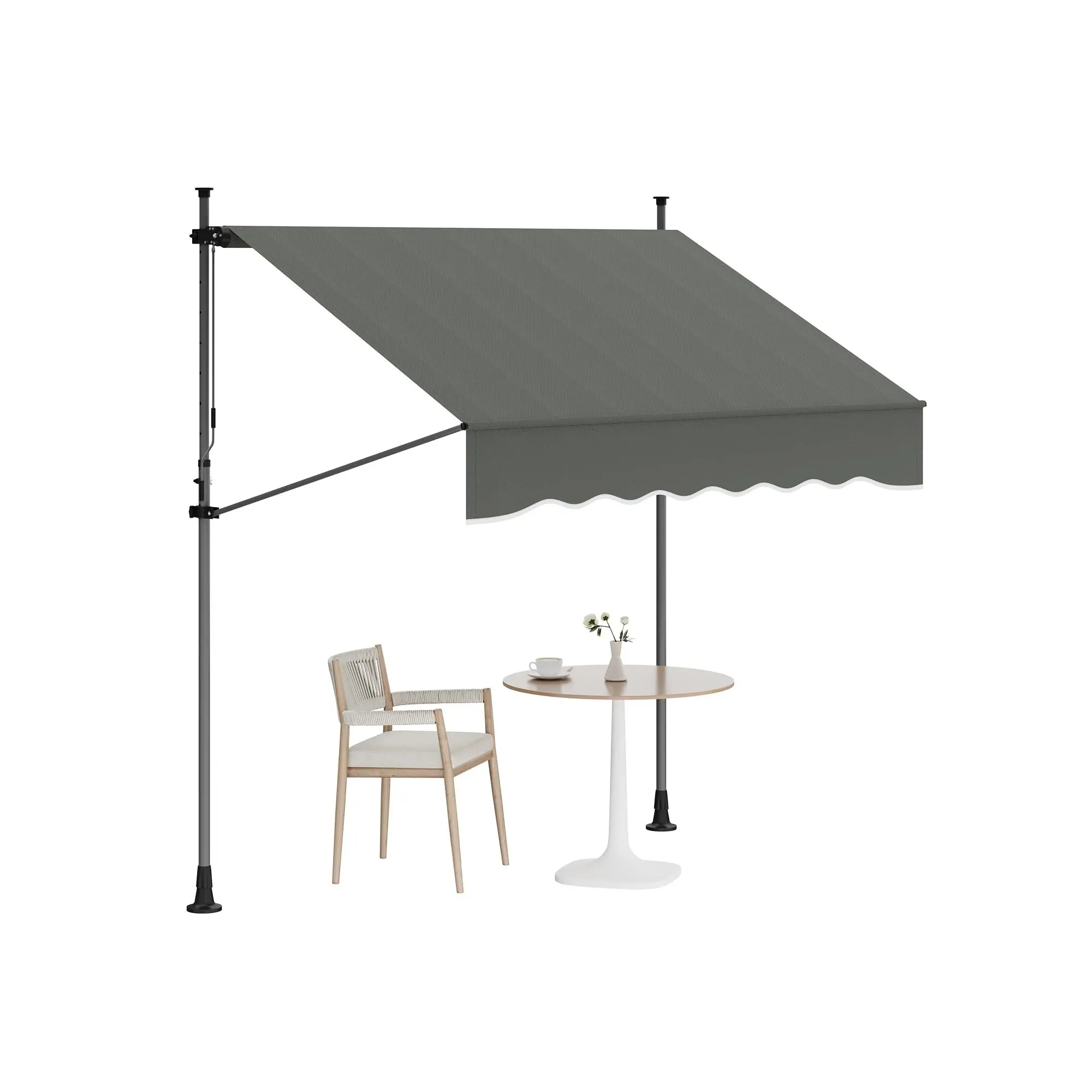 Manual Retractable Awning, 118 in Patio Awning Exterior Outdoor Sunshade Shelter, Angle & Height Adjustable Sunsetter Retractable Awning UV Protection for Any Window or Door, Grey
