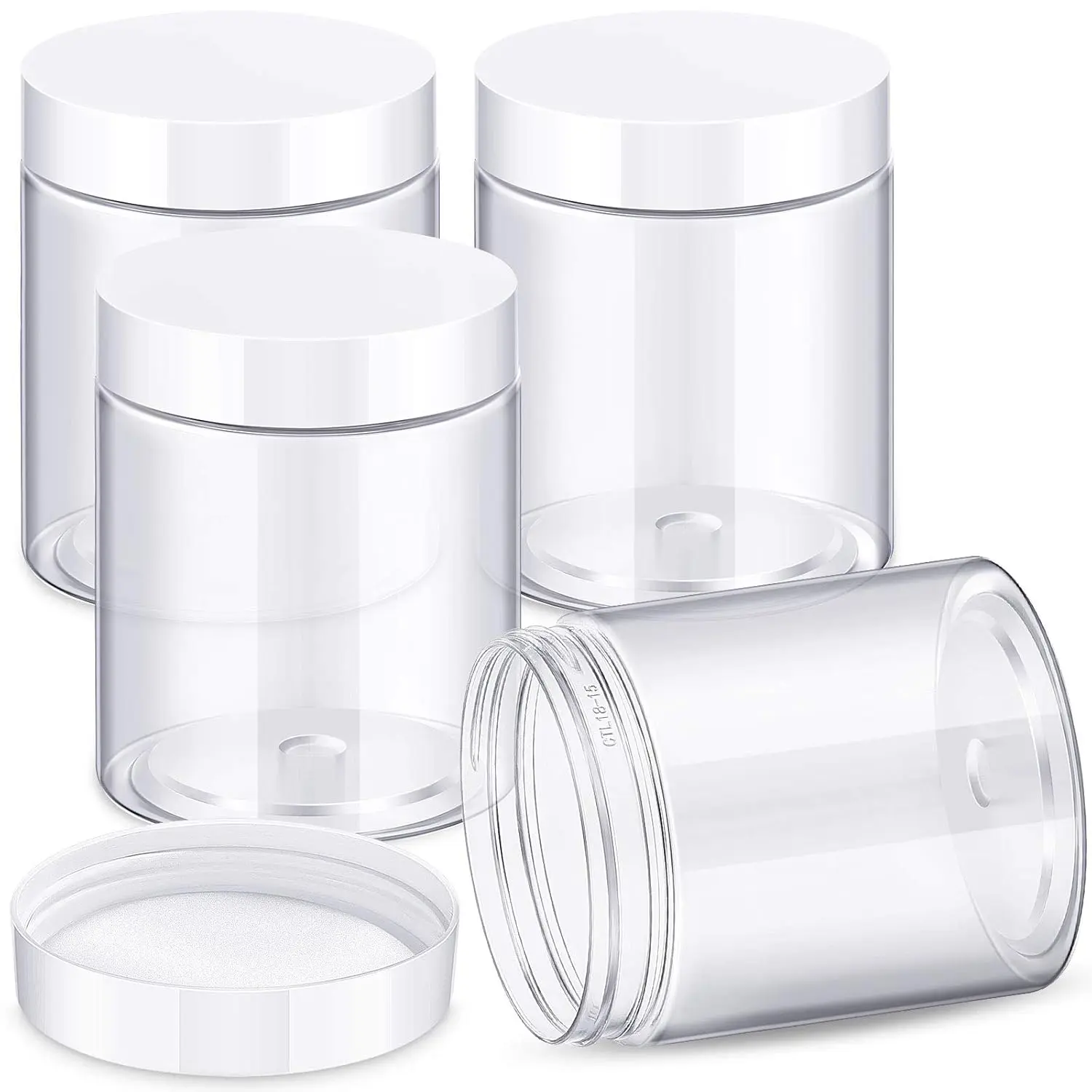 4 Pieces Round Wide-mouth Leak Proof Plastic Container Jars with Lids for Travel Storage Makeup Beauty Products Face Creams Oils Salves Ointments DIY Making (10 Ounce, White)
