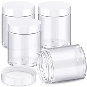 4 Pieces Round Wide-mouth Leak Proof Plastic Container Jars with Lids for Travel Storage Makeup Beauty Products Face Creams Oils Salves Ointments DIY Making (10 Ounce, White)