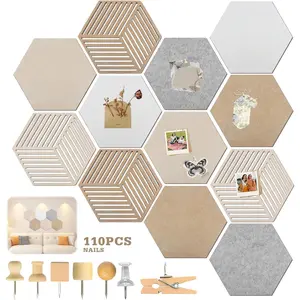 12pcs 12'' Hexagon Cork Board with 110 Push Pins, Decorative Bulletin Board for Tiles Walls Office Home Room Decor, for Pictures Photos Notes Display