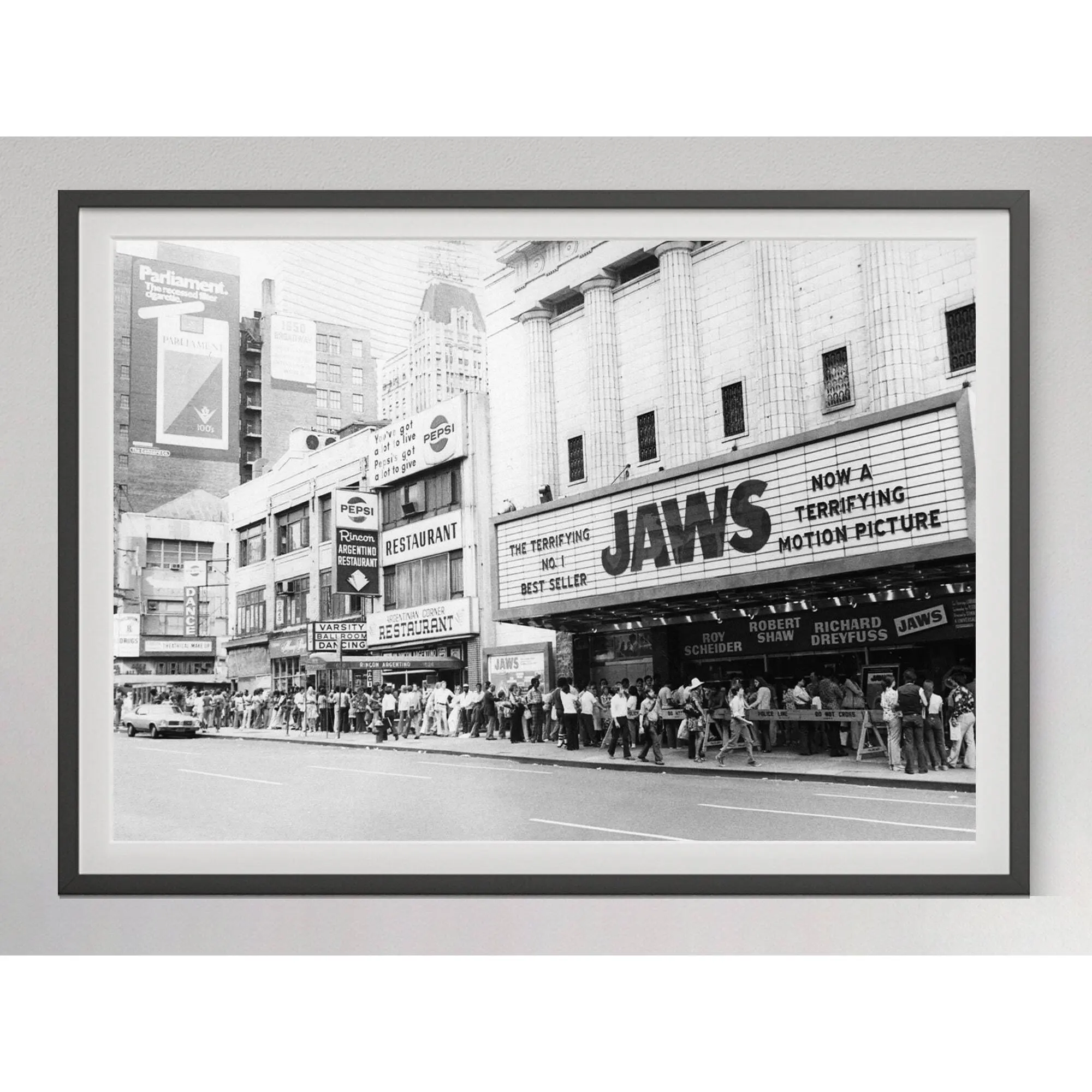 Jaws Opening Day in New York Print, Black and White, Vintage Photography, Retro Wall Art, Horror Movie Poster, 1970s Decor, POSTER