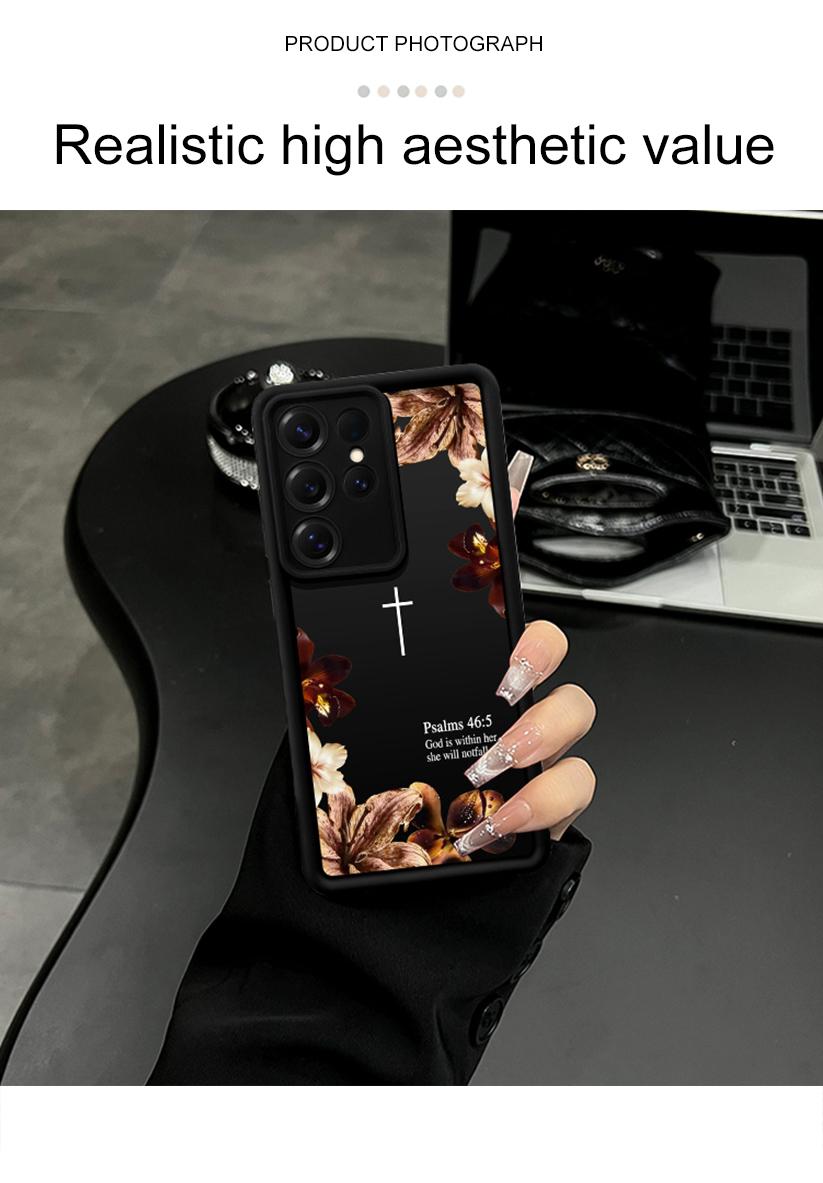 Cross-themed cruciferous Bible verse phone case featuring Jesus; “God is within it”; compatible with Samsung Galaxy S26/S25 and iPhone 17/16/15/14/13/12/11 series; minimalist color scheme.