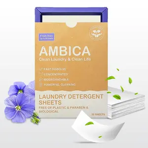 Ambica Plant-Based Travel Laundry Detergent Sheets - 30 Sheets, Up to 60 Loads, Eco-Friendly, Hypoallergenic, TSA-Compliant, Biodegradable, Free of Plastic & Paraben