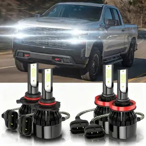 9005 + H11 High Beam Headlight + Low Beam Headlight Stable Strong Light For Chevy Silverado 1500 2500HD 2007-2020 WHITE LED Headlight Bulbs HIGH&LOW Kit