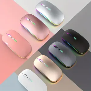 WiFi Bluetooth-compatible Dual Mode Rechargeable Wireless Mouse, Ergonomic USB Mouse with Backlit RGB, Silent Pause, Suitable for Laptop iPad PC Office Learning