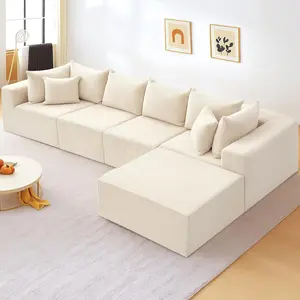 Winzoo Oversize 131” L Shaped Modular Sectional Sofa Cloud Couches for Living Room,No Assembly Corduroy Convertible Sleep