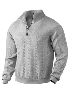 Men's Y2K Streetwear Vintage Style Sweater, Ultra Soft and Warm Knit Sporty Pullover, Fashionable Stand Collar Half Zipper Loose Fit