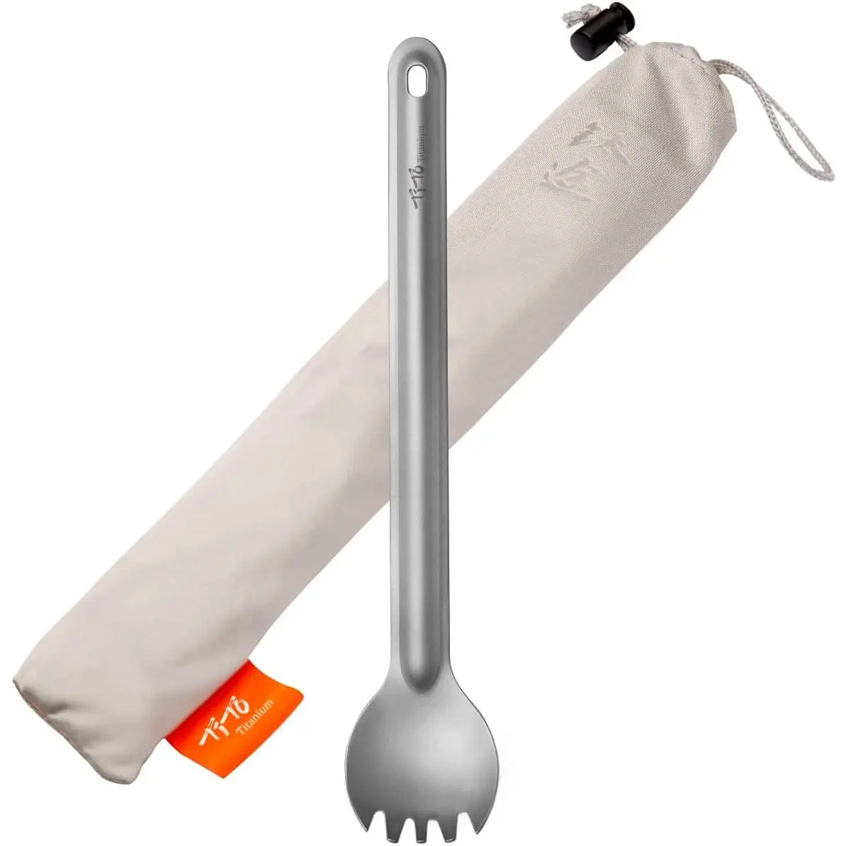 Titanium Long Handle Spork and Spoon Eco-Friendly Ultralight Portabale Flatware for Outdoor Camping Backpacking Hiking Travel Picnic Tableware with Bag(Spork)