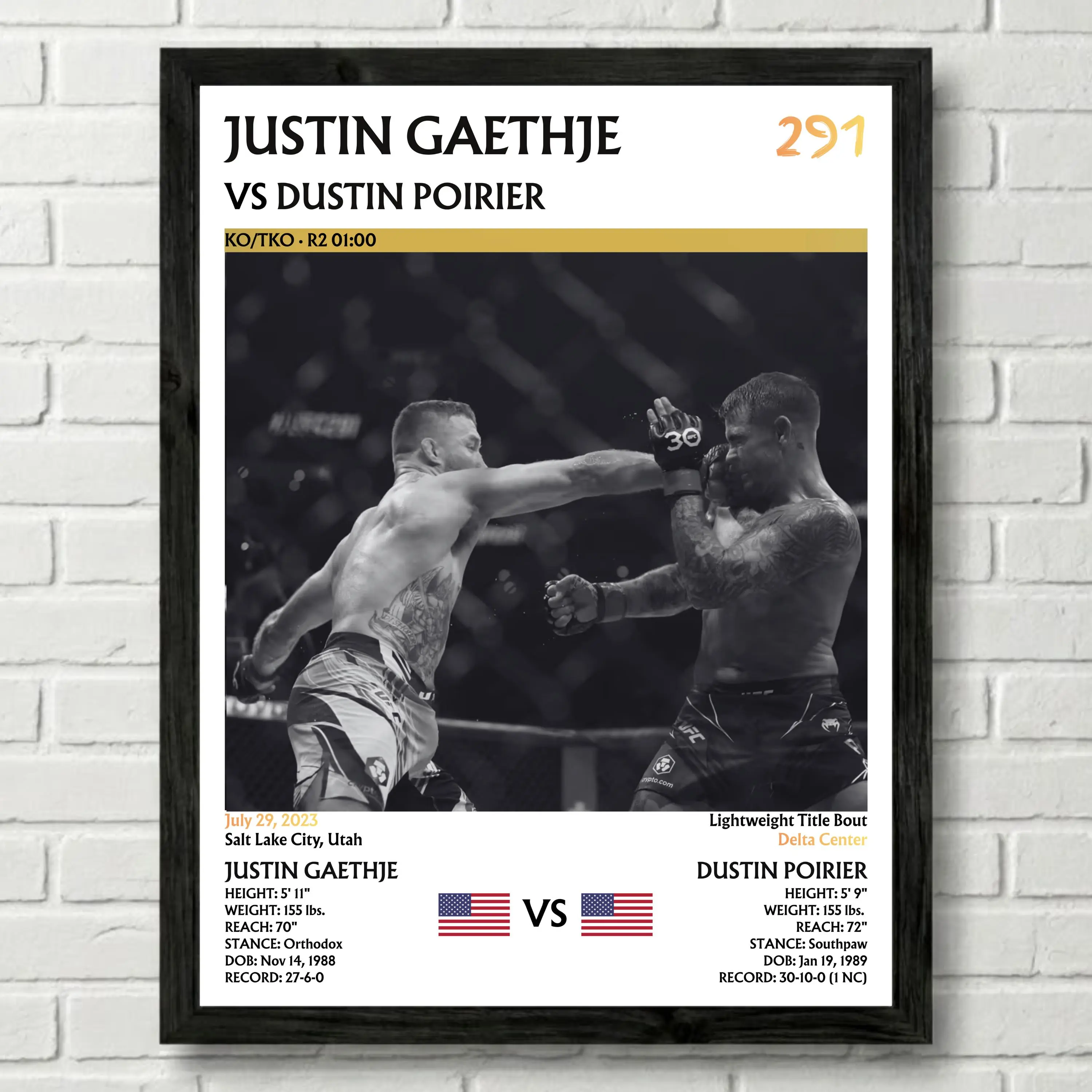 Justin Gaethje vs Dustin Poirier Poster, Fighter Wall Art, UFC 294, UFC Print, Mixed Martial Arts