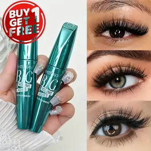 2pcs Lengthening 5D Silk Fiber Mascara, 24-Hour Long-Lasting Waterproof Black Volumizing Mascara for Volume and Curl, Silk Fiber Eyelash Extension Cosmetic, Talc-Free, Suitable for All Skin Types, Perfect Gift