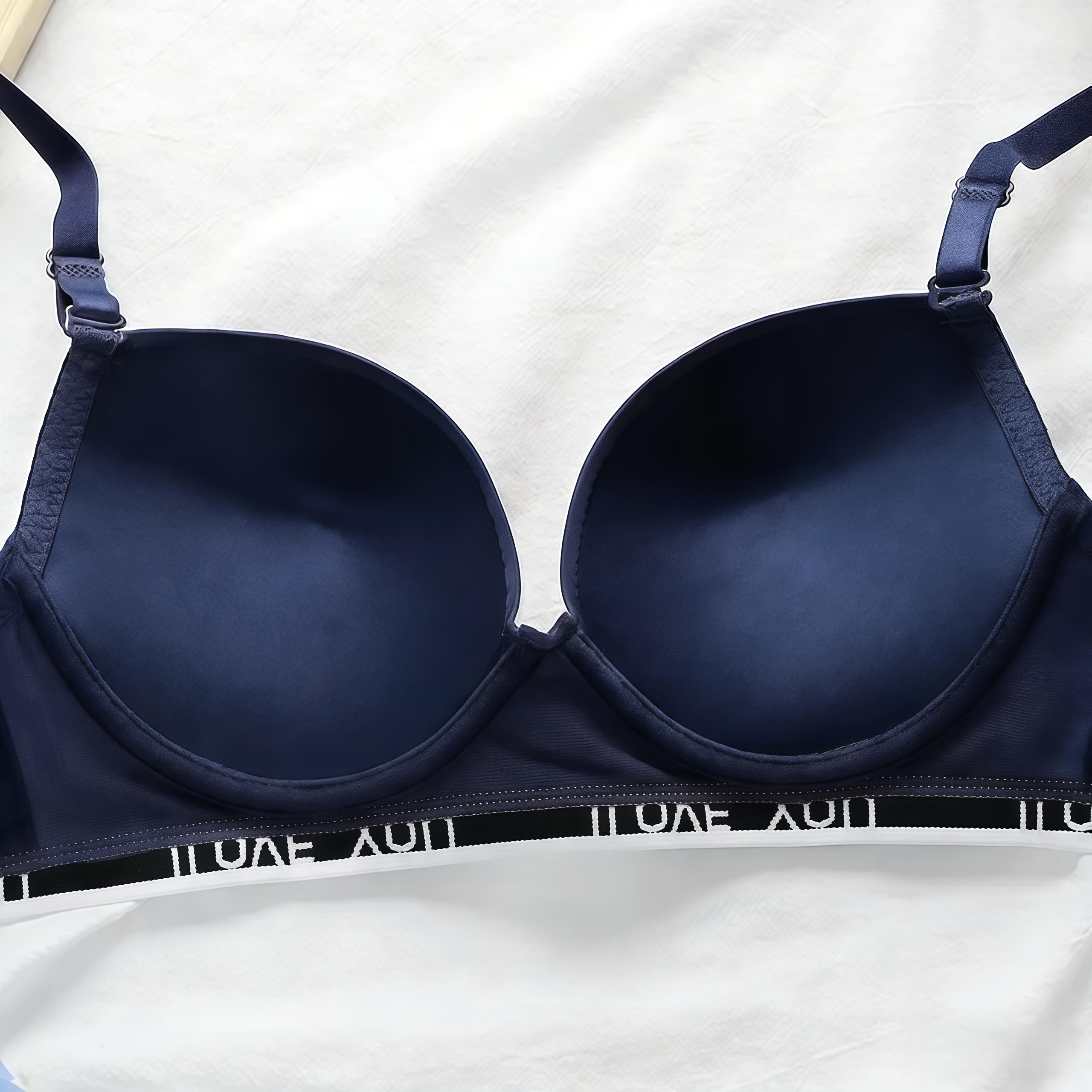 Women's Burgundy Letter Print Underwire Padded Push Up Bra Full Coverage T-Shirt Bras with Adjustable Straps Soft Daily Wear 3 sold