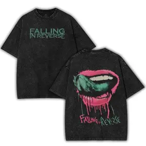 Retro Falling in Reverse Lips band t shirts Washed Tee, vintage clothing Rock Band, Oversize Streetwear Heavy Cotton Top, Unisex Alternative Metal Concert grunge clothes