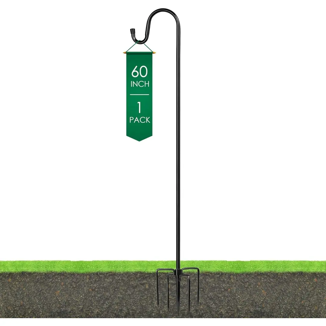 XDW-GIFTS 45 in Black Metal Heavy Duty Bird Feeder Pole with 5-Prong Base - No Hanging Plant Holder Outdoor Shepherd's Hooks, Adjustable Stand Hanger for Garden Plants, Lanterns (1 Pack) Father's Day Gifts for Dads