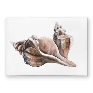 360 stand 5x7 ft. Rectangle Coral Horse Conch Seashell Print Rug - Beige, Weatherproof, Indoor/Outdoor, Beach Themed Bathroom Decor, Nautical Style, Washable Rug