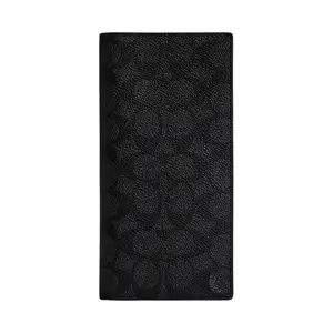 COACH Classic Monogram Bifold Wallet for Women in Charcoal and Black Coated Canvas