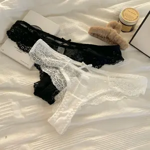 Sexy European & American Style Lace Panties Women's Tempting Sheer Pure Desire Low-waisted Semi-covered Hip Teen Thong, 3-Pack Cute Womenswear underwear for women thongs Cute Cute
