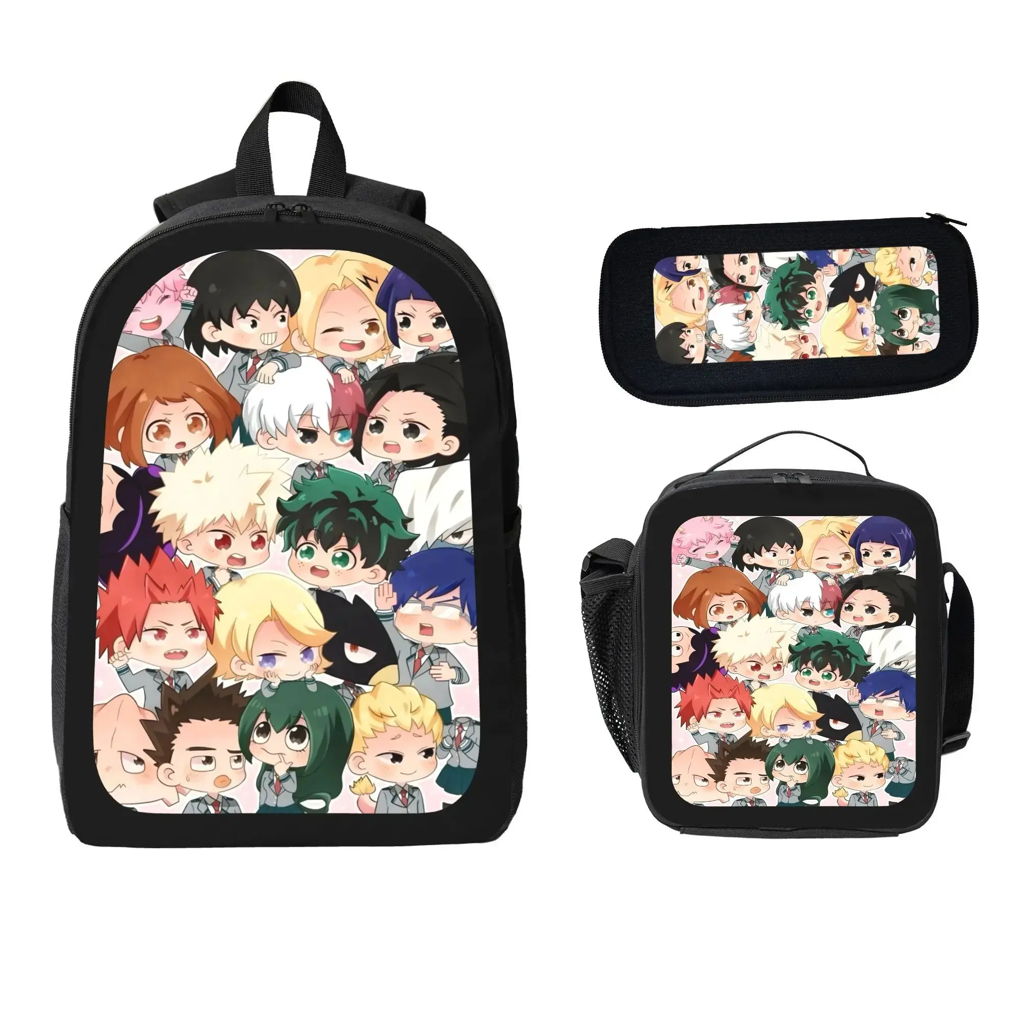 My Hero Academia 3-Piece Backpack Set, MHA School Bookbag with Insulated Lunch Bag & Pencil Case, Male Kids' School Gear (Sports & Outdoor Gym Bag)