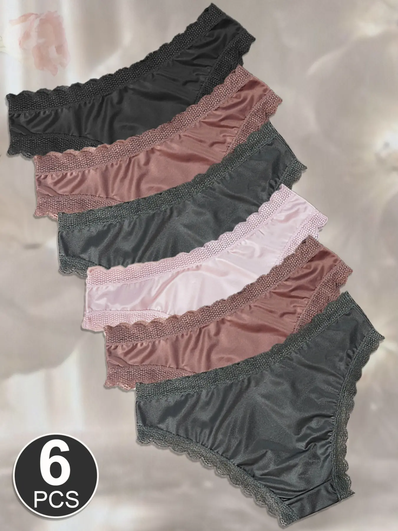 Women's Satin Panties Set 6 Pcs, Comfortable Breathable Elastic Lingerie Underwear Series, S-Xxl, Sexy Fitted High Cut, All Seasons, Elastic Undergarments