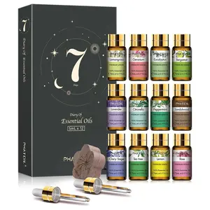Essential Oils Magnetic Gift Box Set, 12pcs/set Aromatic Scent Summer Scented Aromatherapy Oils for Home Diffusers Humidifiers, with Two Droppers and One Wooden Diffuser #TOP PICKS