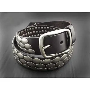 Pin Buckle Mens Rocker Punk Biker Metal Sequin Real Leather Belt Waistband Gift
