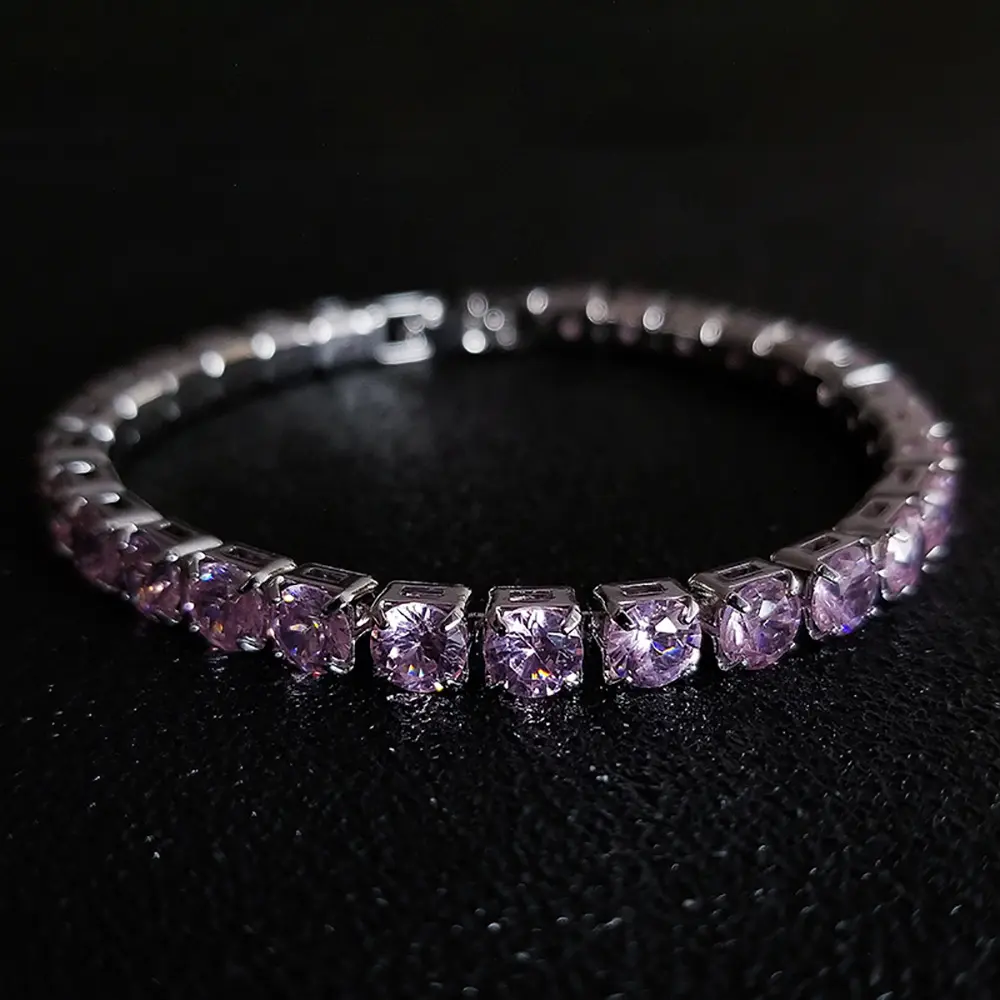 Female Iced Out Rainbow Tennis Bracelet, Cubic Zirconia Colorful Stone Chain Bracelet, Ideal Christmas-Graduation-Valentine Gift for Her