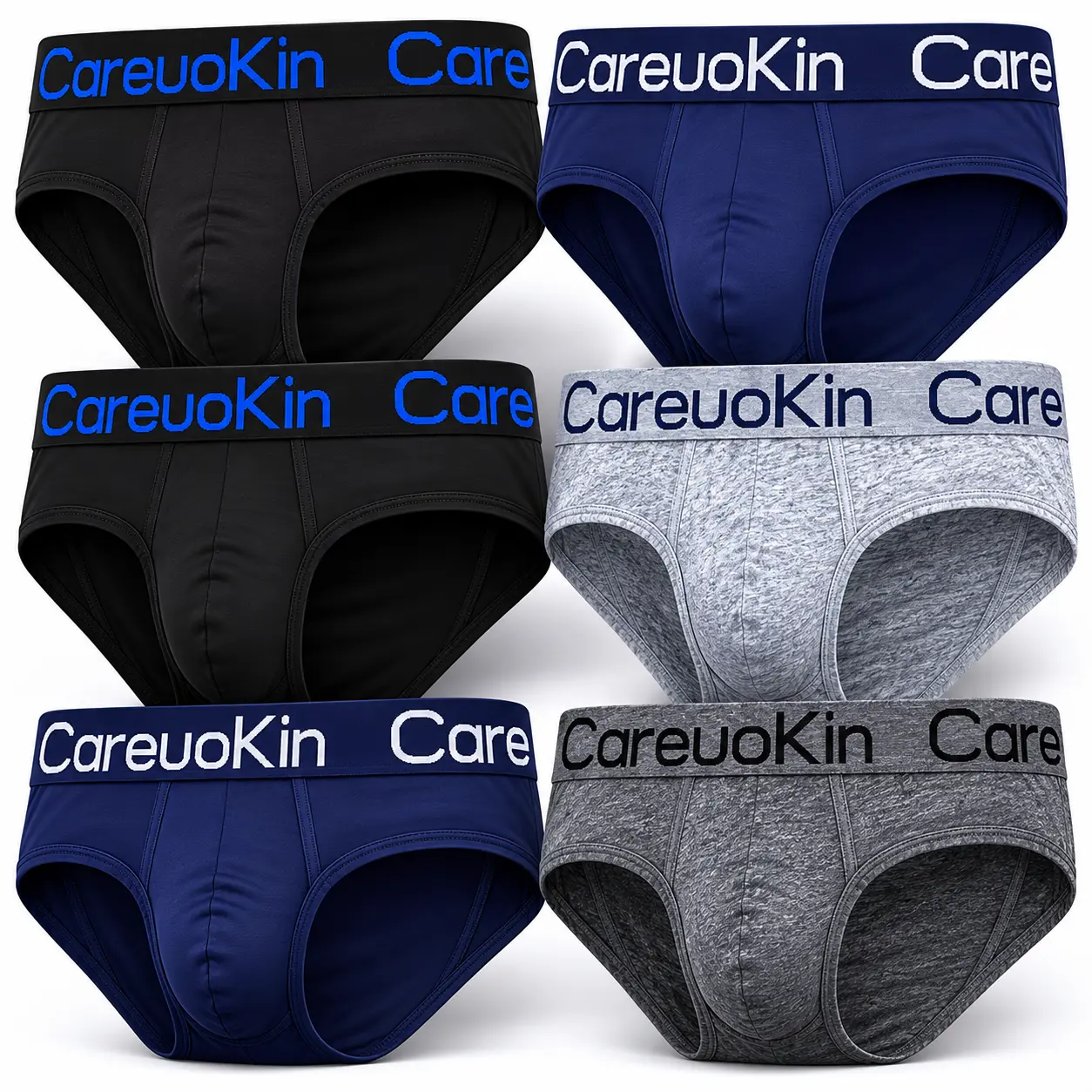 Careuokin Men's 6-Pack Briefs - Comfortable & Durable Underwear in Black, Navy, Gray, & More