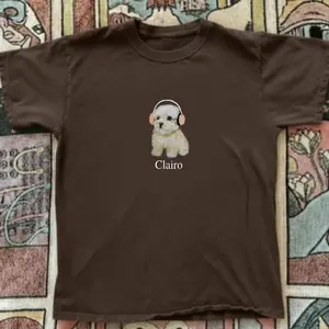 Clairo Inspired Brown Baby Tee – Cute Dog Graphic Y2K Aesthetic Top