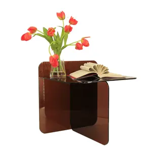 AzulHome Modern Clear Acrylic Side Table with Storage Shelf for Living Room, Office, Bedroom, Home Decoration (Brown Clear)