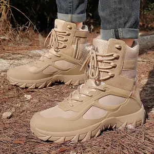 5.AA Men's All-Season All-Terrain Multi-Purpose High-Top Military Boots with Side Zipper - Lightweight, Breathable & Slip-Resistant Hiking Shoes for Mountaineering, Jungle Exploration, Rock Climbing, Camping and Casual Wear Tactical Work Boots