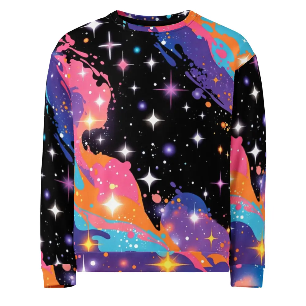 Cosmic Galaxy Swirl Sweatshirt, Colorful Starry Sky Print Crewneck, Pink Purple Space Pullover, Unisex Long Sleeve Sweatshirt, Trendy Streetwear Top, Casual Fall Sweater, Gift for Her