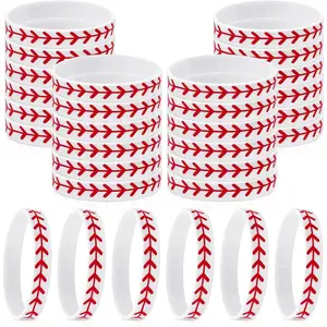 30 PCS Baseball Silicone Bracelet, Softball Rubber Wristbands, Baseball Motivational Rubber Bracelets for Sports Events, Themed Party Favors Gifts for Team Player