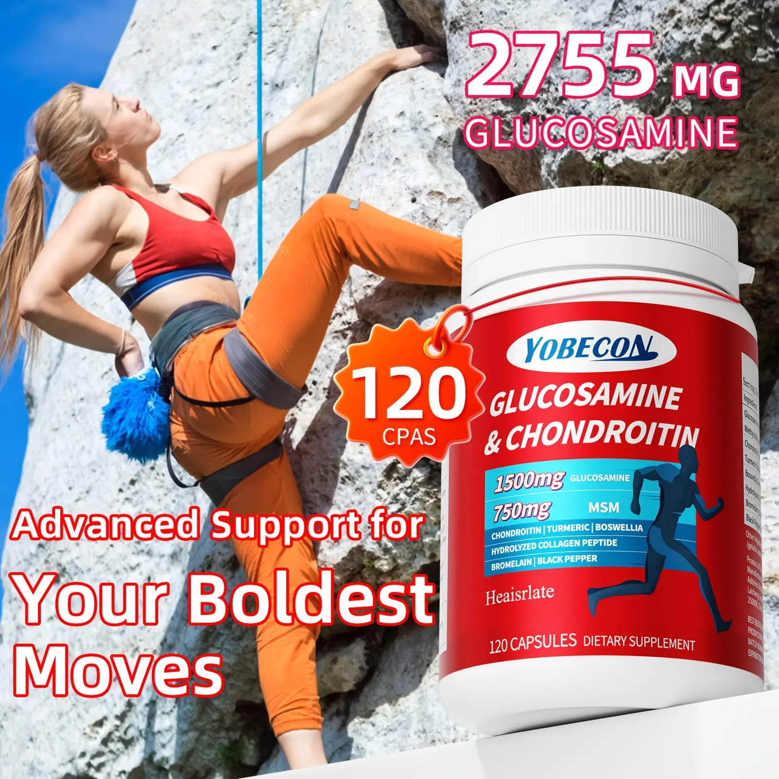 8-in-1 Collagen Builder Supplement (2755mg) - Plant-Based Herbal Healthcare Capsules with Turmeric, MSM, Glutamine, Pineapple Protease - Supports Flexible Joints - Ideal Gift for Seniors - 120 Count