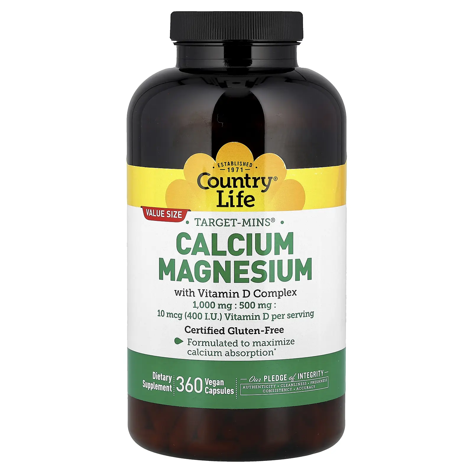 Country Life Target-Mins®, Calcium Magnesium with Vitamin D Complex, 360 Vegan Capsules