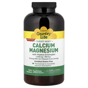 Country Life Target-Mins®, Calcium Magnesium with Vitamin D Complex, 360 Vegan Capsules