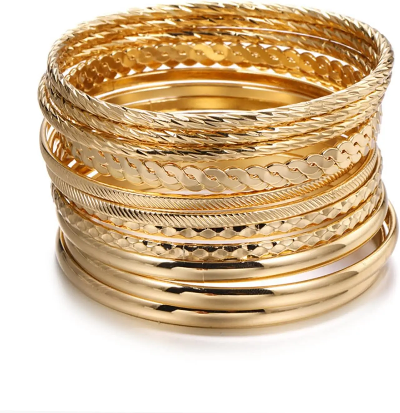 12 count Bangle Collection Alloy Metal Textured Color Design Gifts Large Size Bangle Bracelets Set for Women