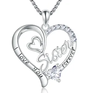 DRINSPER Sister Necklace I Love You Forever Heart Pendant Necklaces for Sister Mom Wife Grandma Nana Aunt, Infinity Necklace Cubic Zirconia Valentine’s Day Christmas Mother's Day Birthday Meaningful Gifts for Women