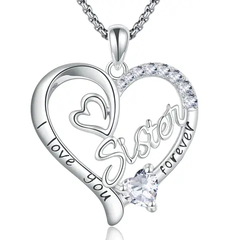 DRINSPER Sister Necklace I Love You Forever Heart Pendant Necklaces for Sister Mom Wife Grandma Nana Aunt, Infinity Necklace Cubic Zirconia Valentine’s Day Christmas Mother's Day Birthday Meaningful Gifts for Women