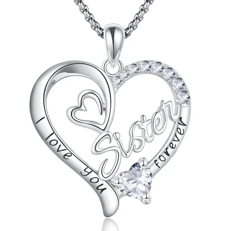 DRINSPER Sister Necklace I Love You Forever Heart Pendant Necklaces for Sister Mom Wife Grandma Nana Aunt, Infinity Necklace Cubic Zirconia Valentine’s Day Christmas Mother's Day Birthday Meaningful Gifts for Women